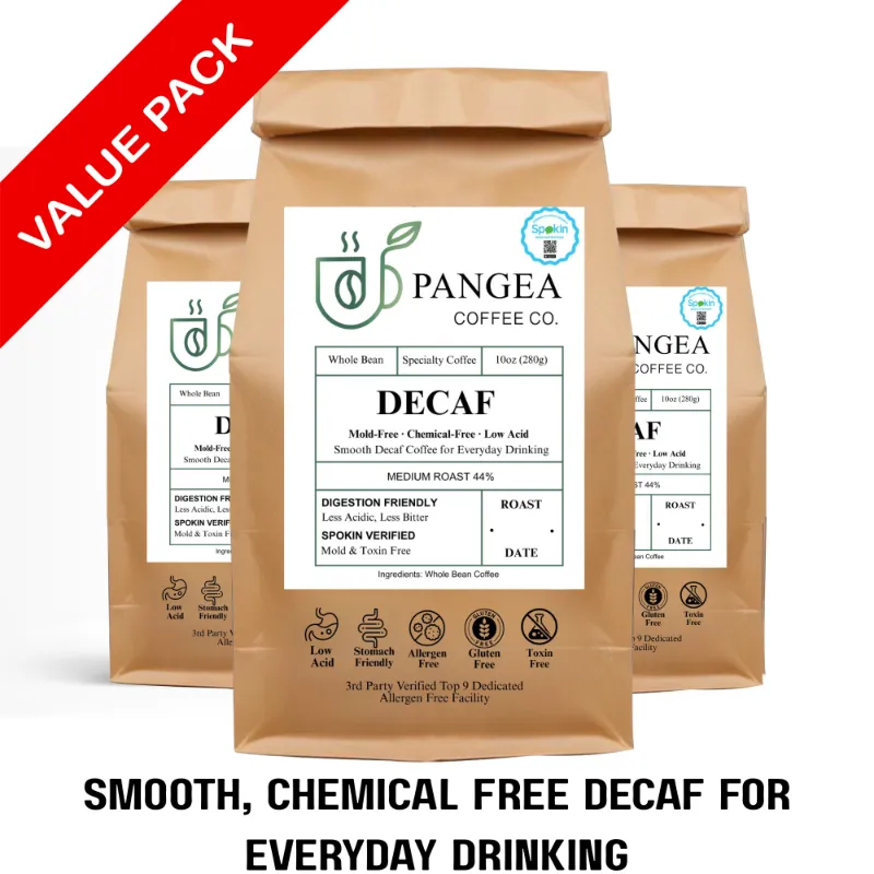 Pangea Coffee Co heartburn decaf coffee