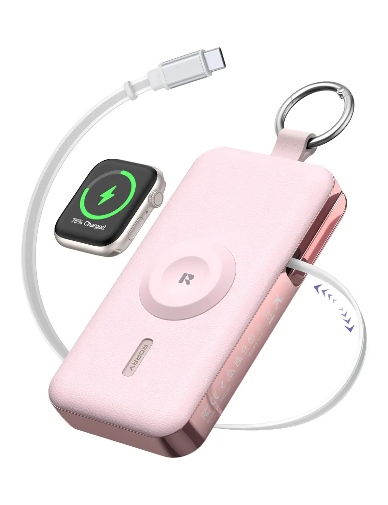 RORRY portable charger shown from the front, unplugged