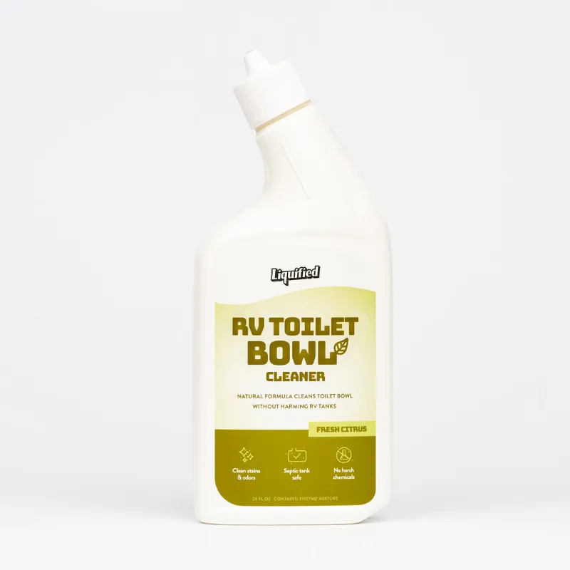 Liquified RV camper toilet cleaner for bathroom care