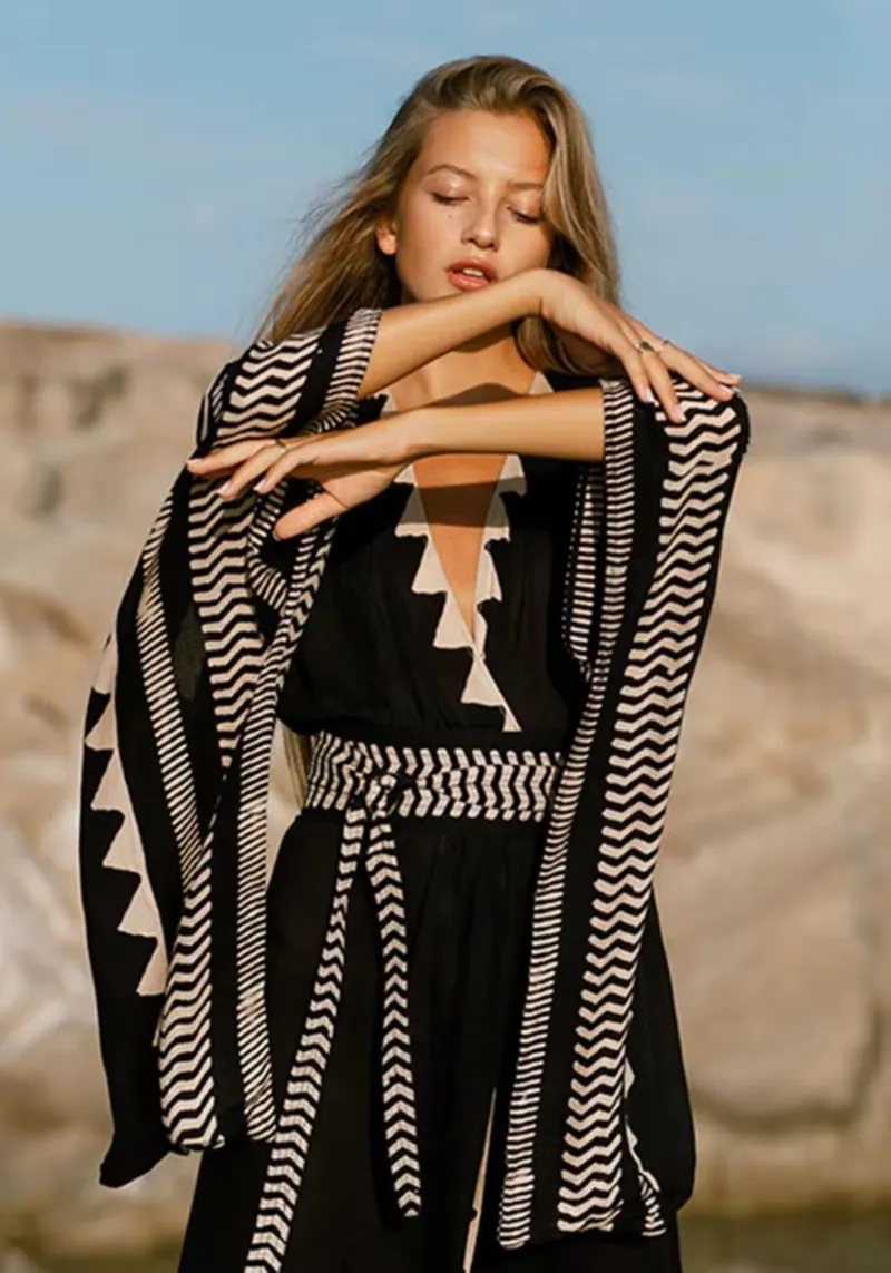Black kimono with minimalist dark fabric