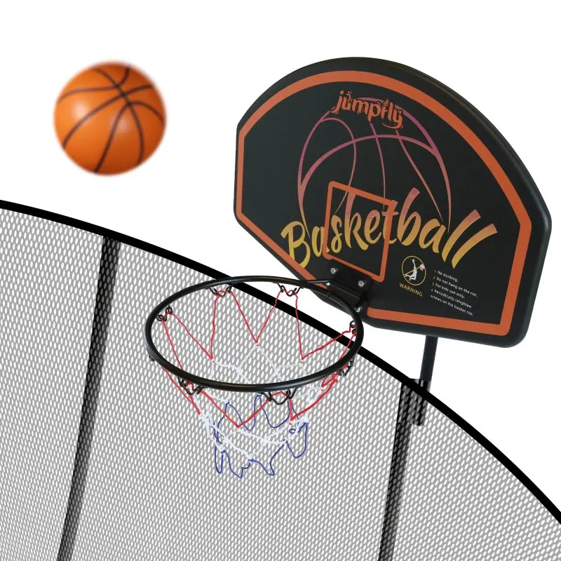 JumpFly trampoline with basket ball hoop trampoline combo