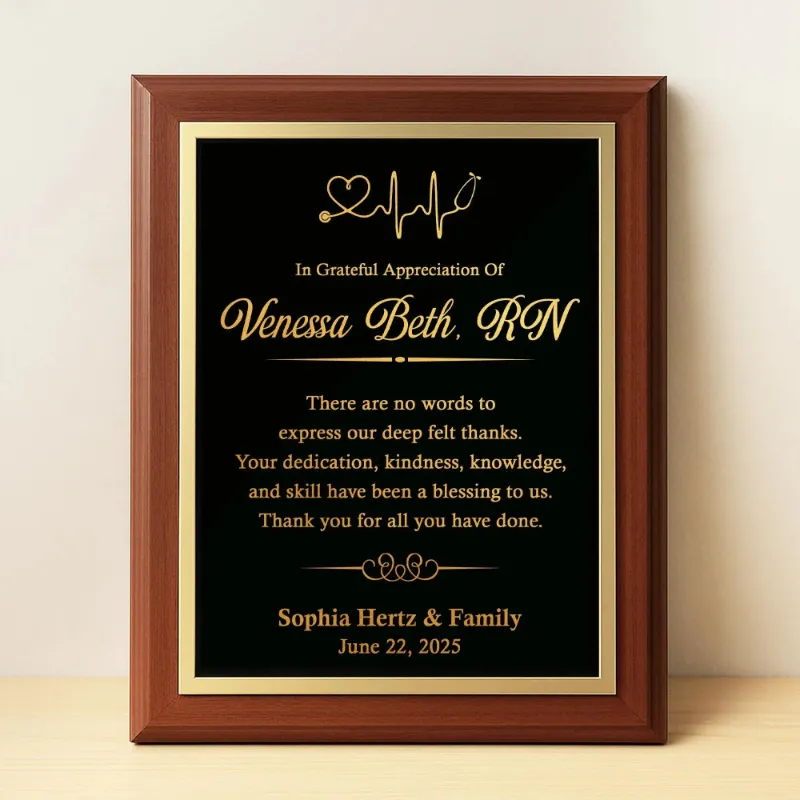 Lucy Engraving medical professional appreciation plaque