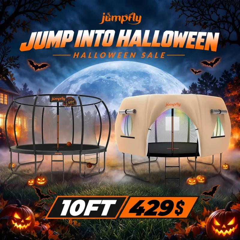 JumpFly trampoline with a tent enclosed trampoline