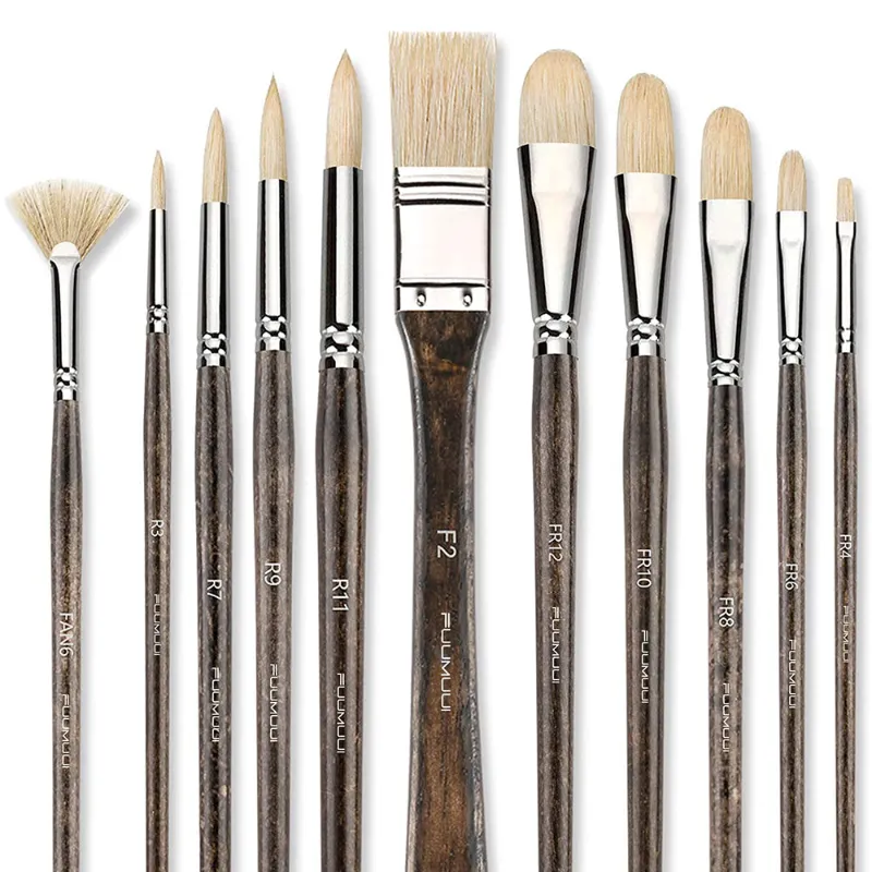 Fuumuui hog bristle paint brush for oil and acrylic