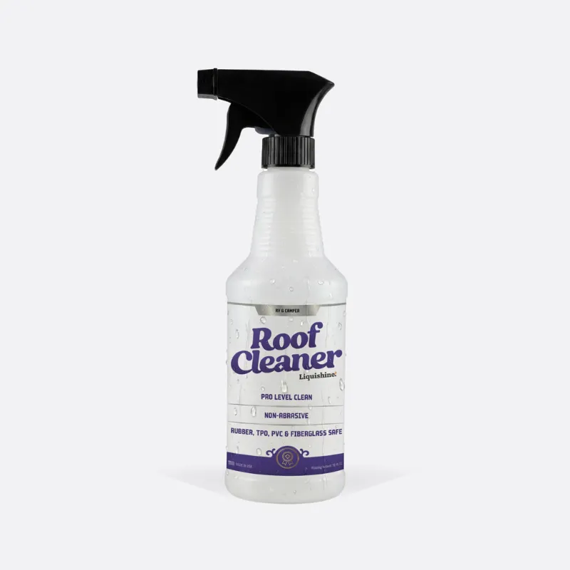 Liquified RV camper roof cleaner for exterior upkeep