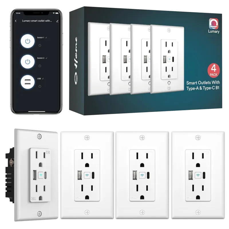 Lumary usb wall outlet with integrated charging ports