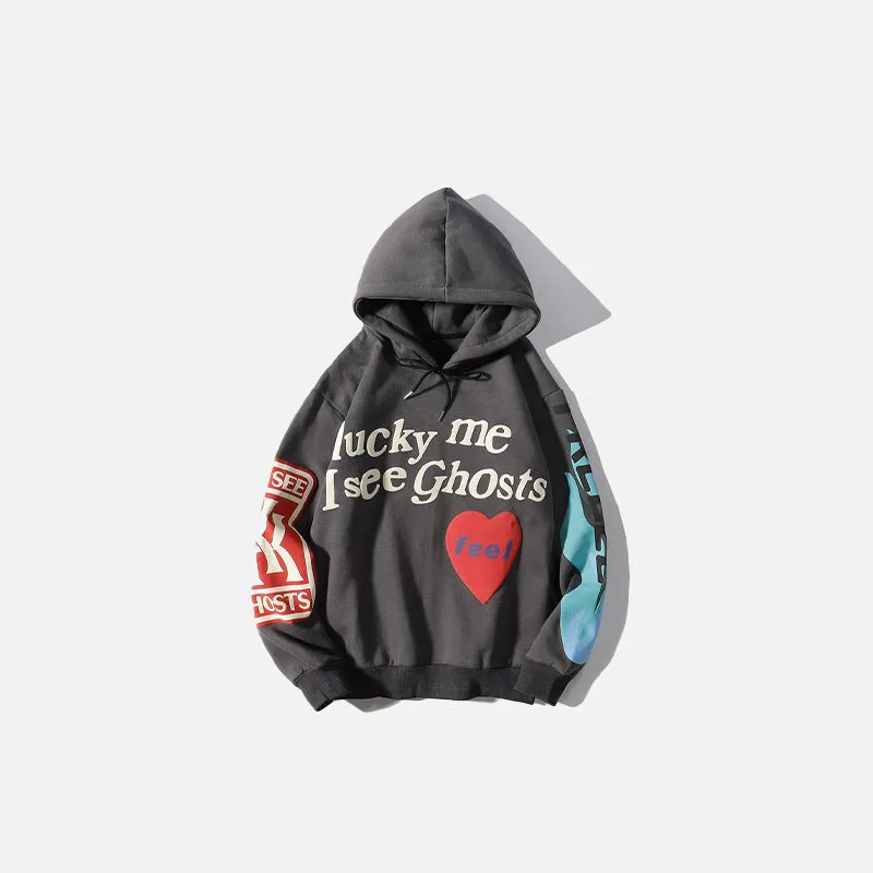 DAXUEN Lucky Me I See Ghosts Hoodie graphic pullover hoodie