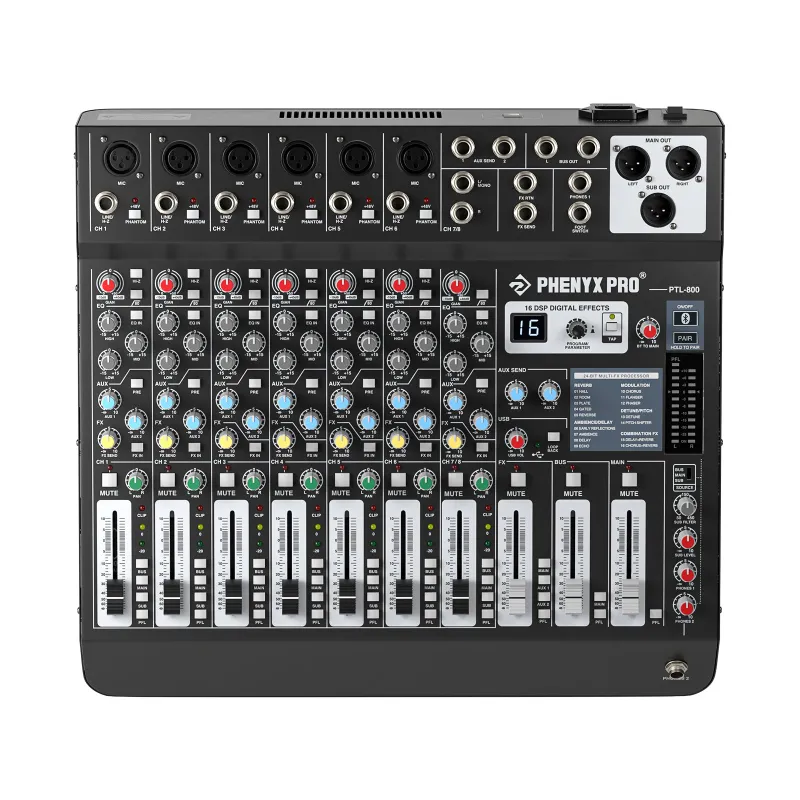 Phenyx Pro alto professional truemix 800 portable 8-channel analog mixer with usb