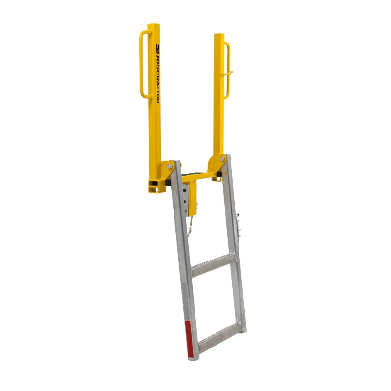 Ladder hooked onto the side of a flatbed trailer