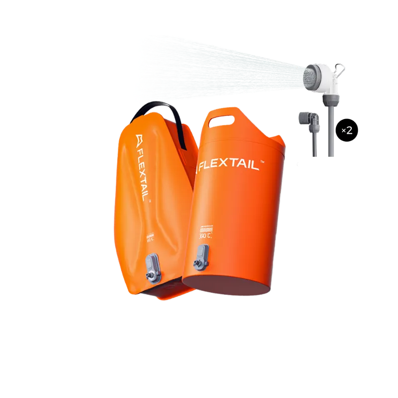 Flextail shower bucket for portable outdoor bathing