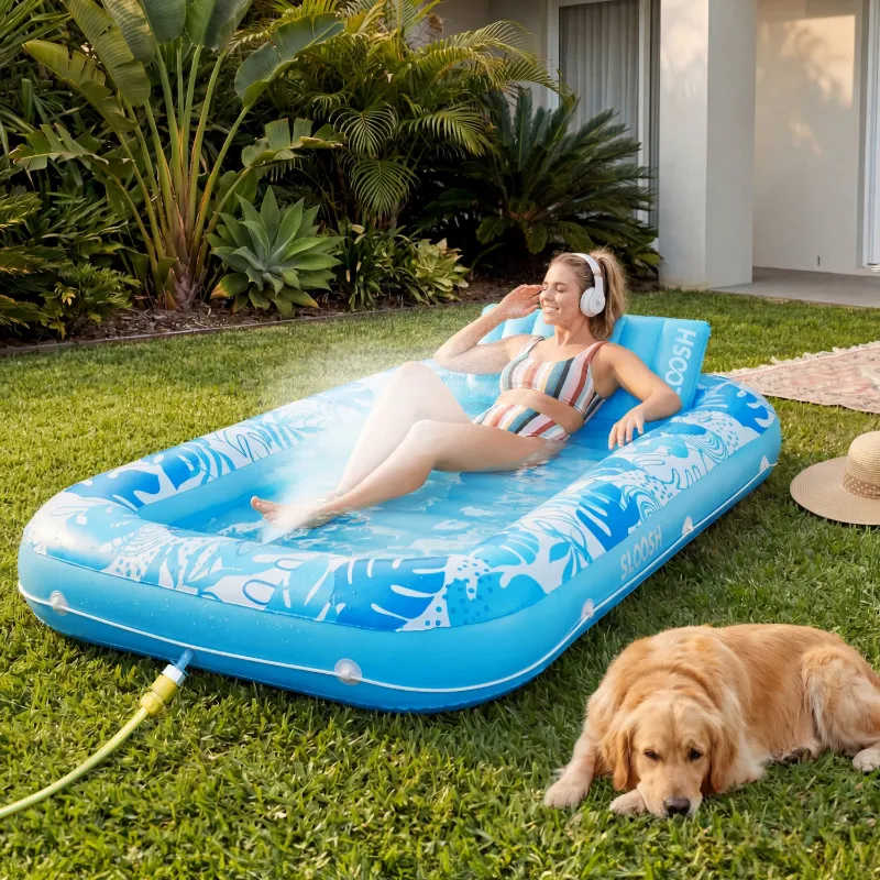 Person tanning in a shallow pool
