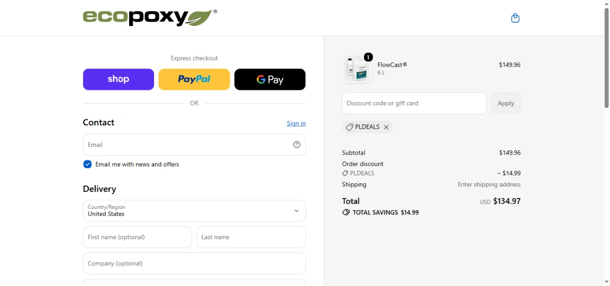 Where to enter the EcoPoxy coupon code at checkout