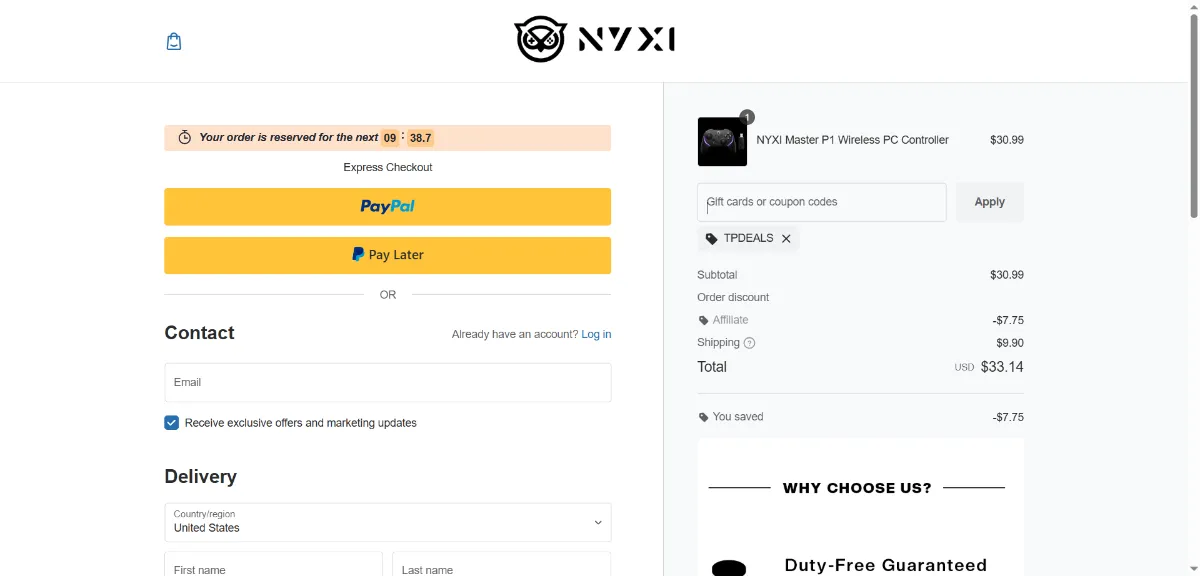 Where to enter the NYXI coupon code at checkout