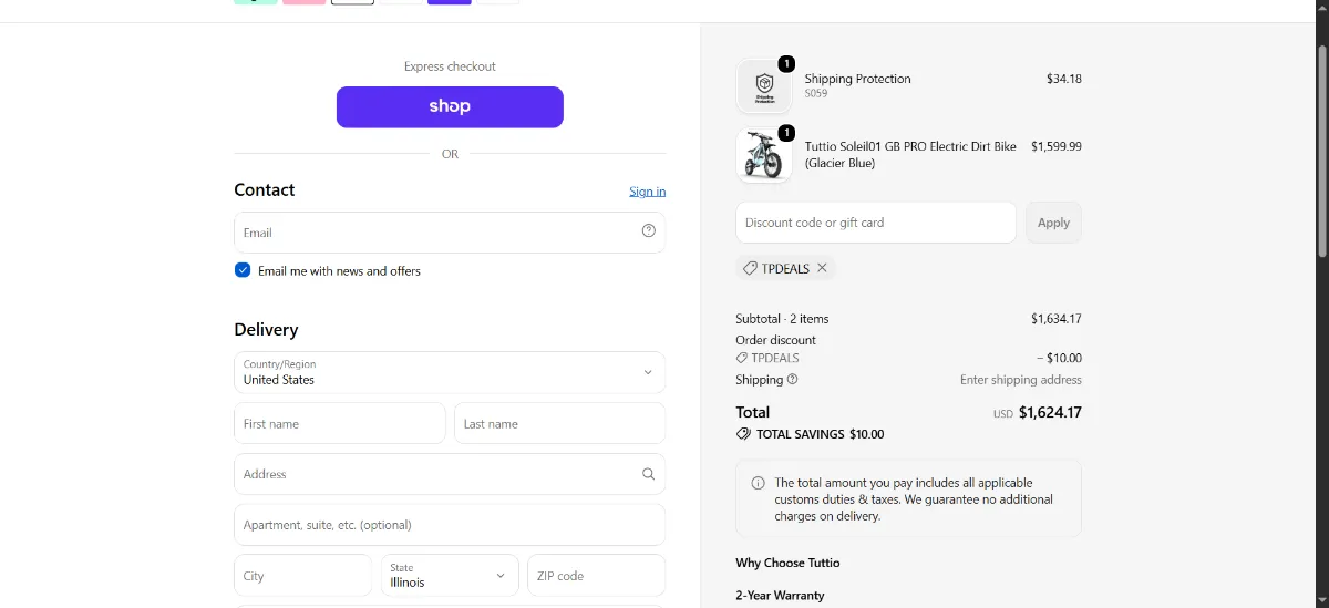 Where to enter the TUTTIO discount code at checkout