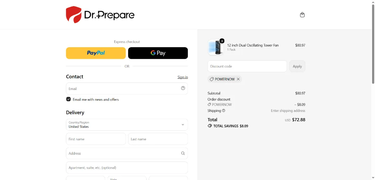 Where to enter the Dr.Prepare coupon code at checkout