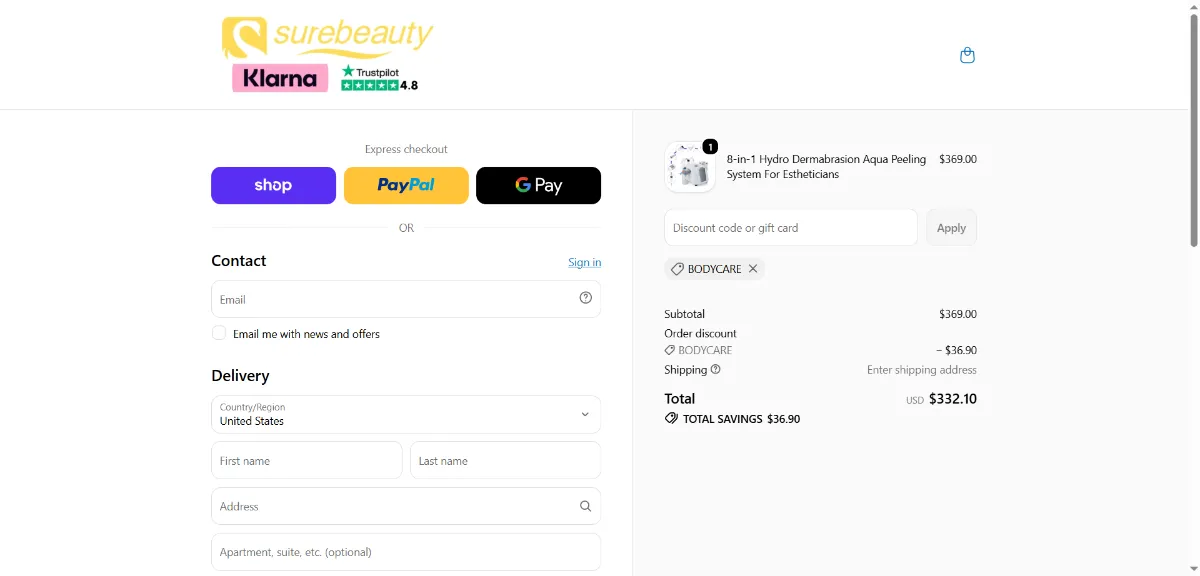 Where to enter the Surebeauty discount code at checkout