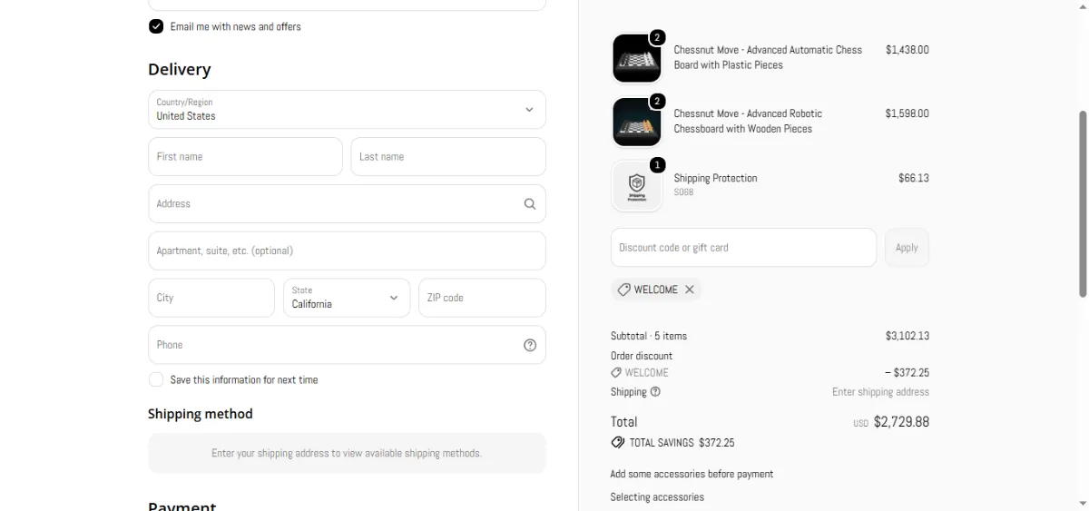 Where to enter the Chessnut discount code at checkout
