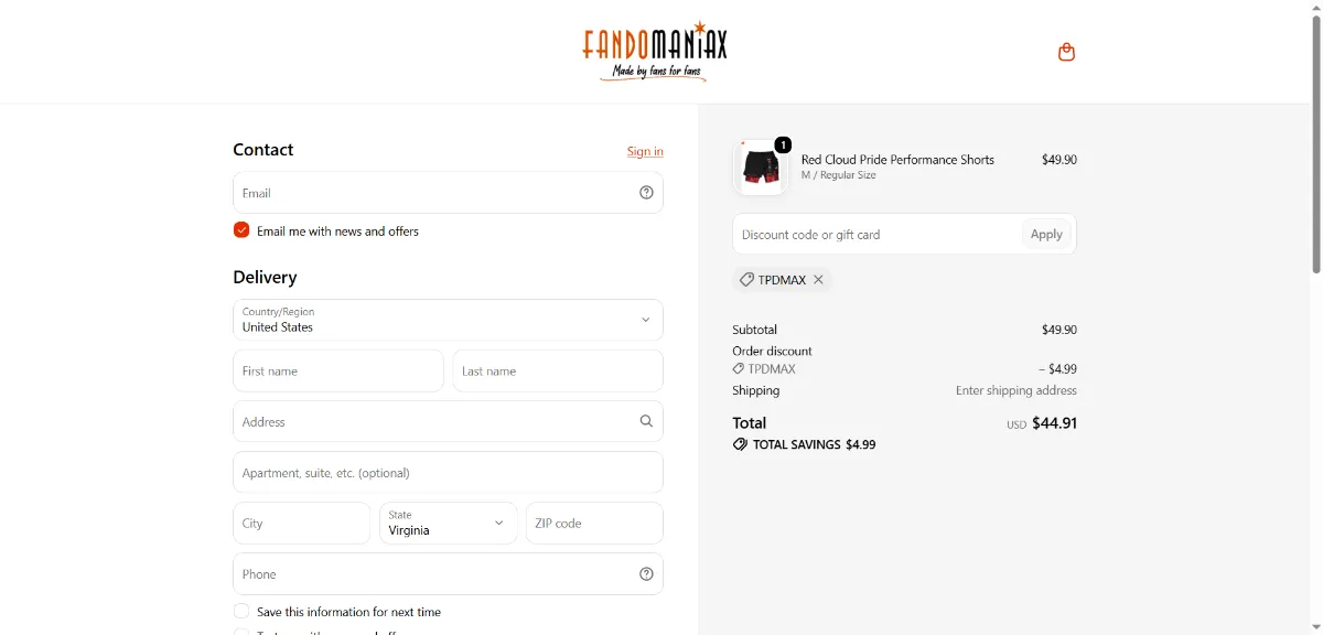 Where to enter the Fandomaniax discount code at checkout