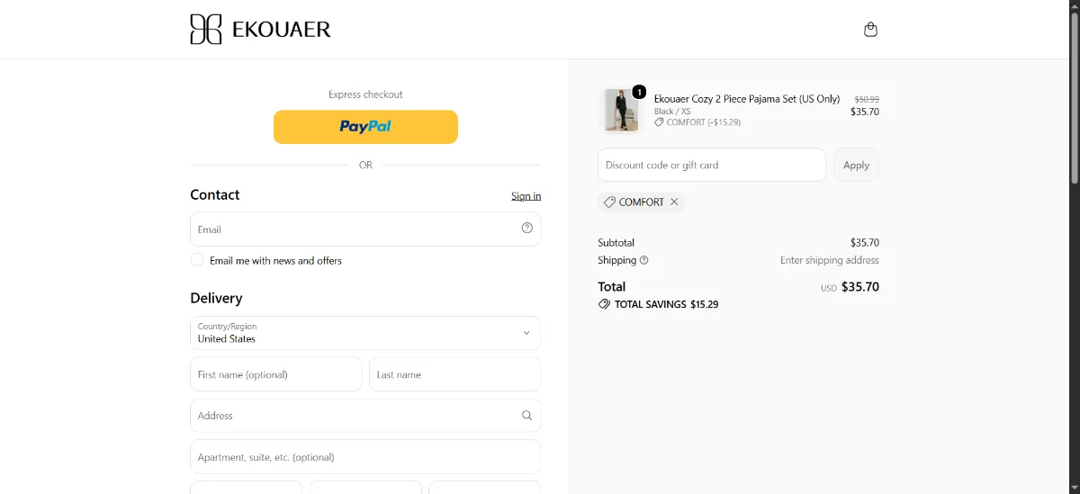 Where to enter the EKOUAER coupon code at checkout