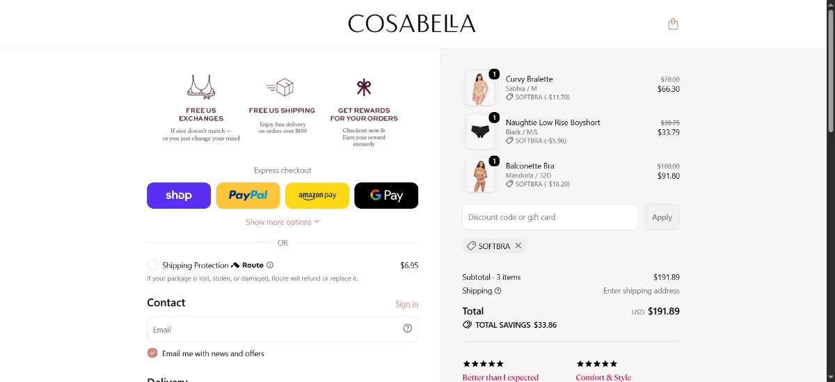 Step 3: Enter SOFTBRA at checkout