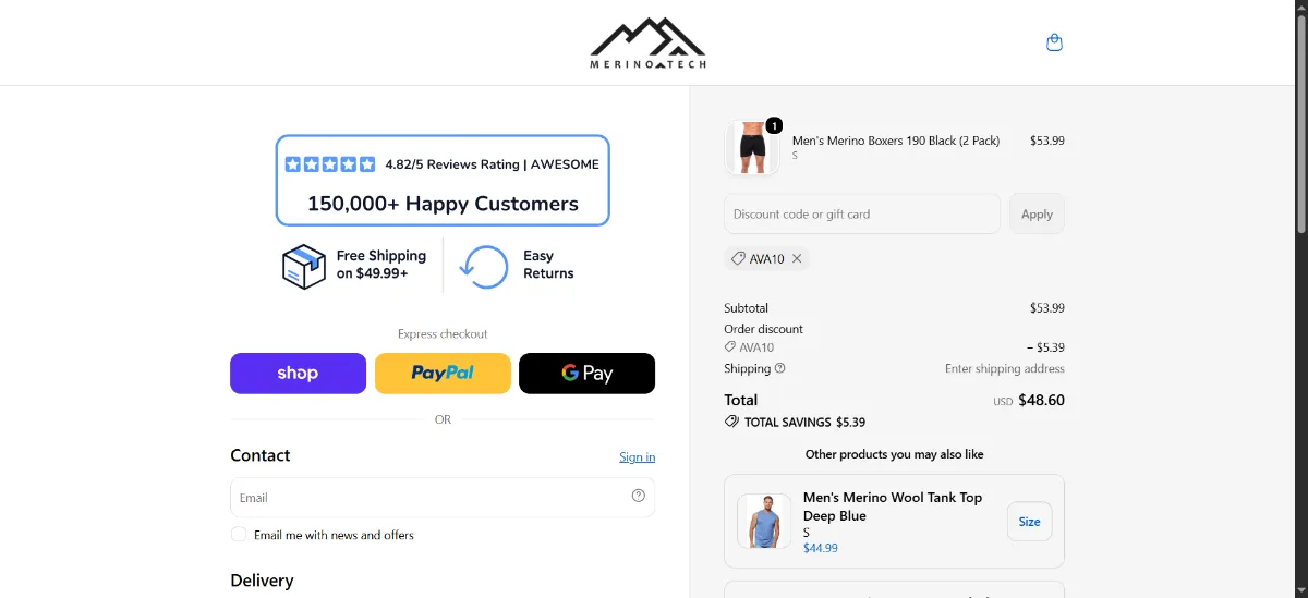 Step 3: Enter AVA10 at checkout