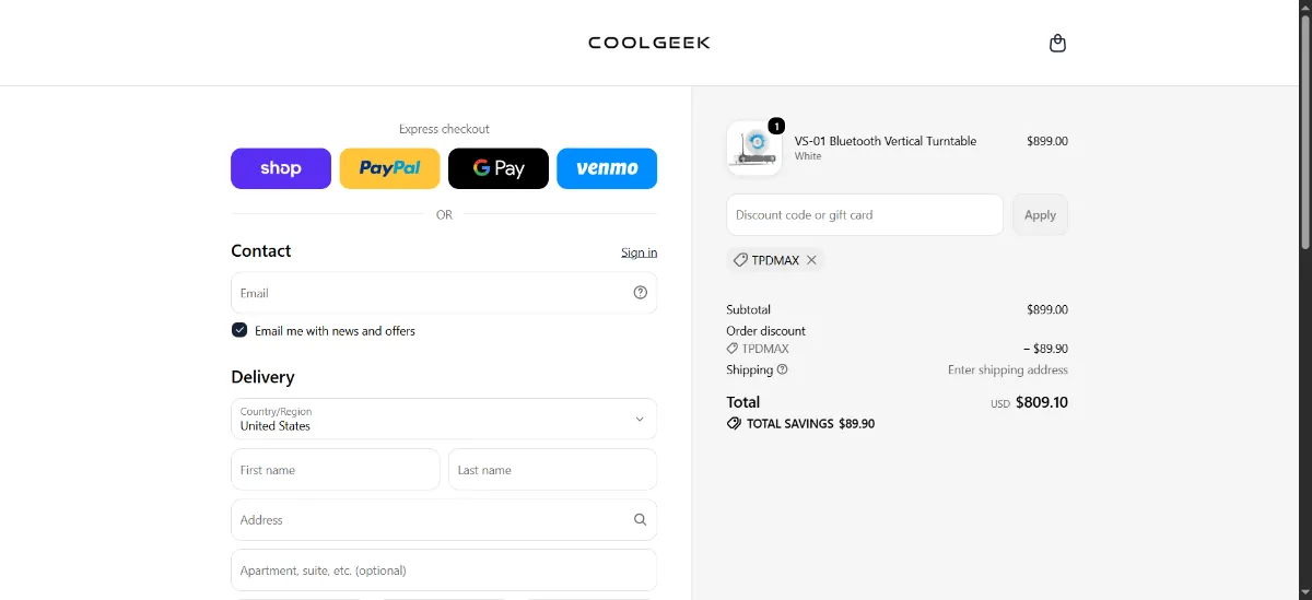 Where to enter the CoolGeek discount code at checkout