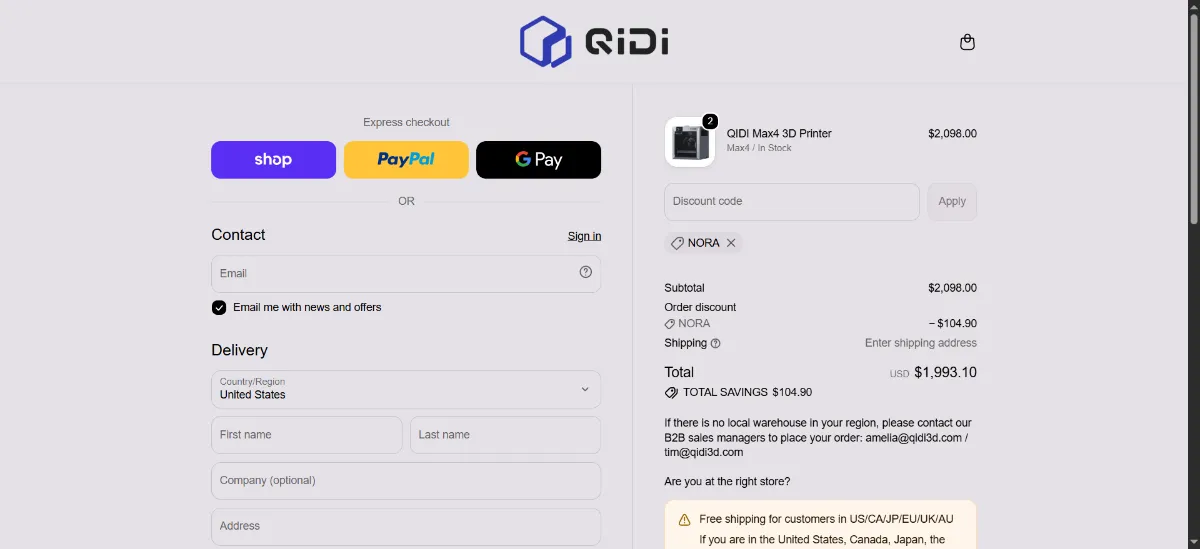 Where to enter the QIDI Tech discount code at checkout