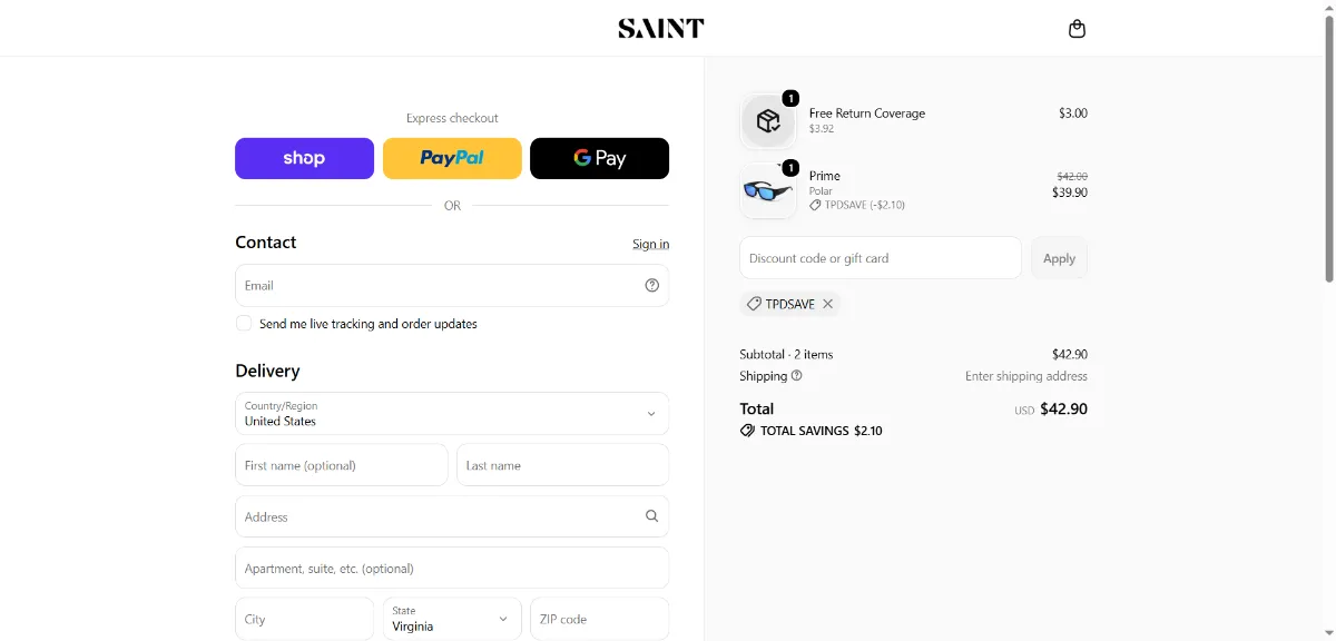 Where to enter the SAINT discount code at checkout