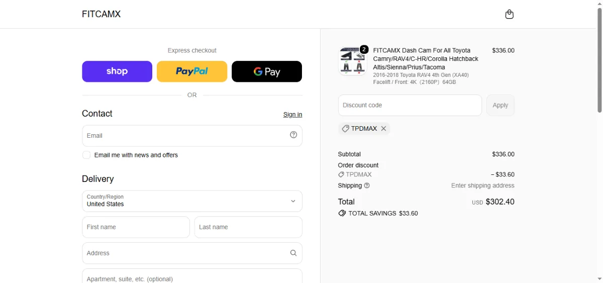 Step 3: Enter TPDMAX at checkout