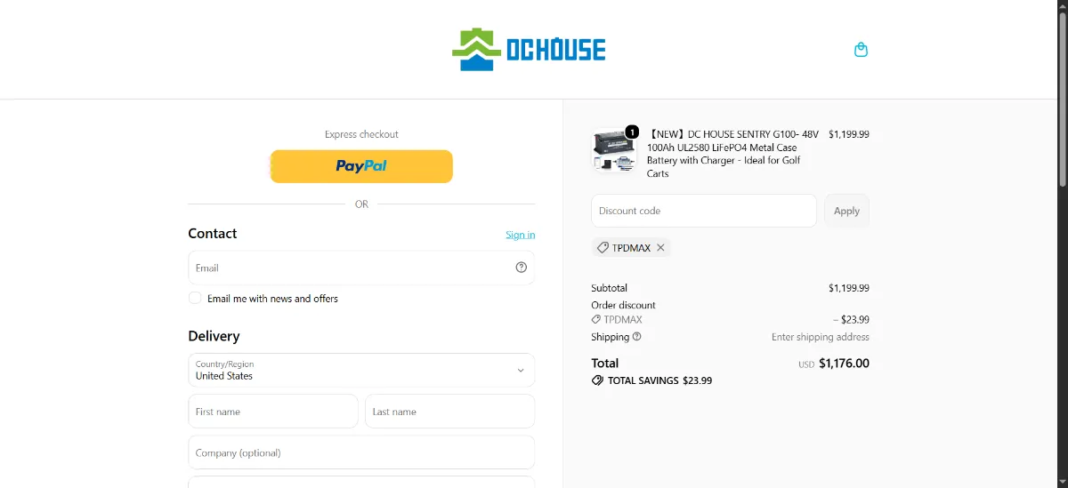 Where to enter the DC HOUSE discount code at checkout