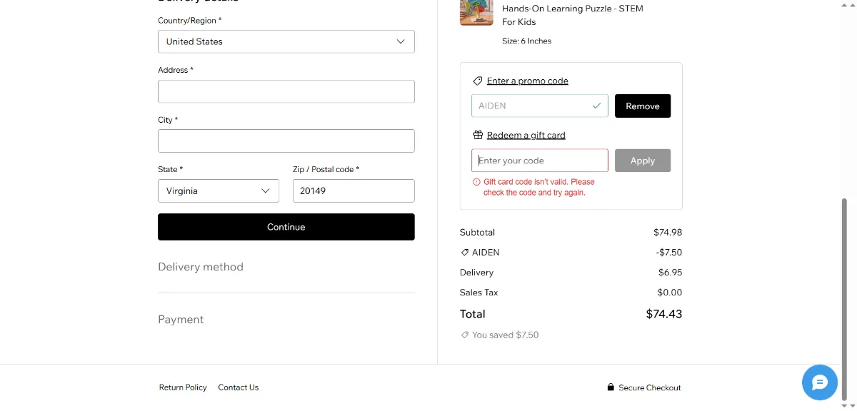 Step 3: Enter AIDEN at checkout