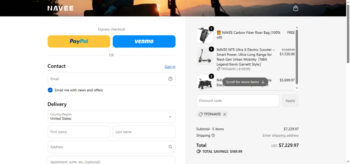 Step 3: Enter TPDNAVEE at checkout