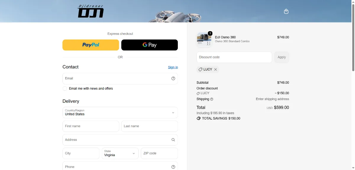 Where to enter the DJI Drones discount code at checkout