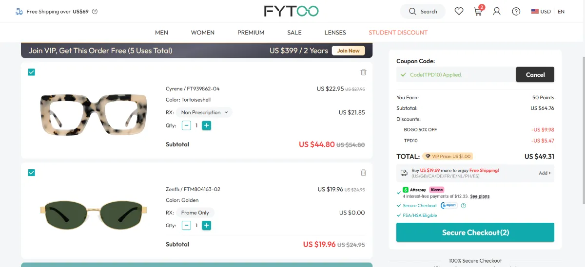 Step 3: Enter TPD10 at checkout