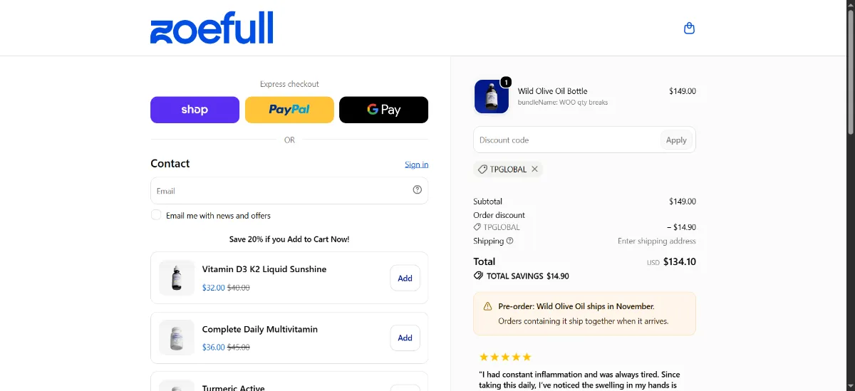 Where to enter the Zoefull discount code at checkout