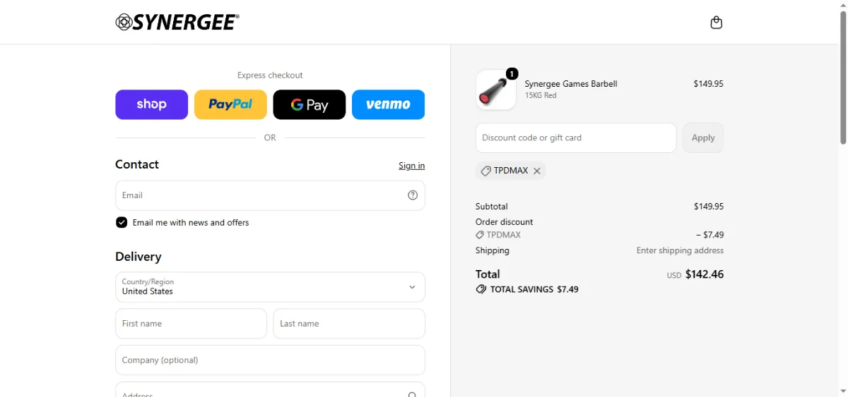 Step 3: Enter TPDMAX at checkout