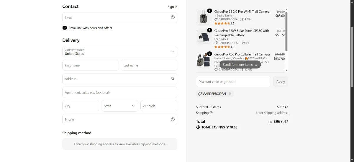 Where to enter the GardePro discount code at checkout