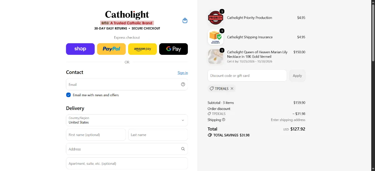 Where to enter the Catholight discount code at checkout