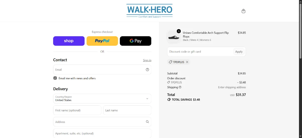Where to enter the Walkhero discount code at checkout
