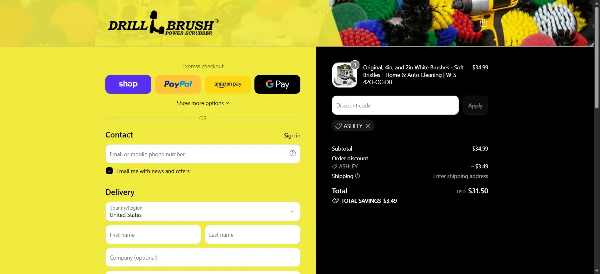 Where to enter the Drillbrush discount code at checkout