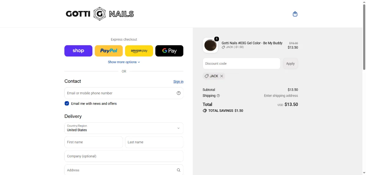 Where to enter the Gotti Nails discount code at checkout