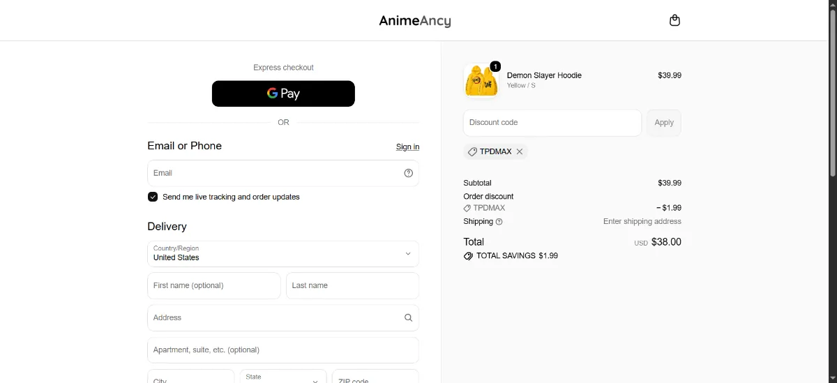 Where to enter the Animeancy discount code at checkout