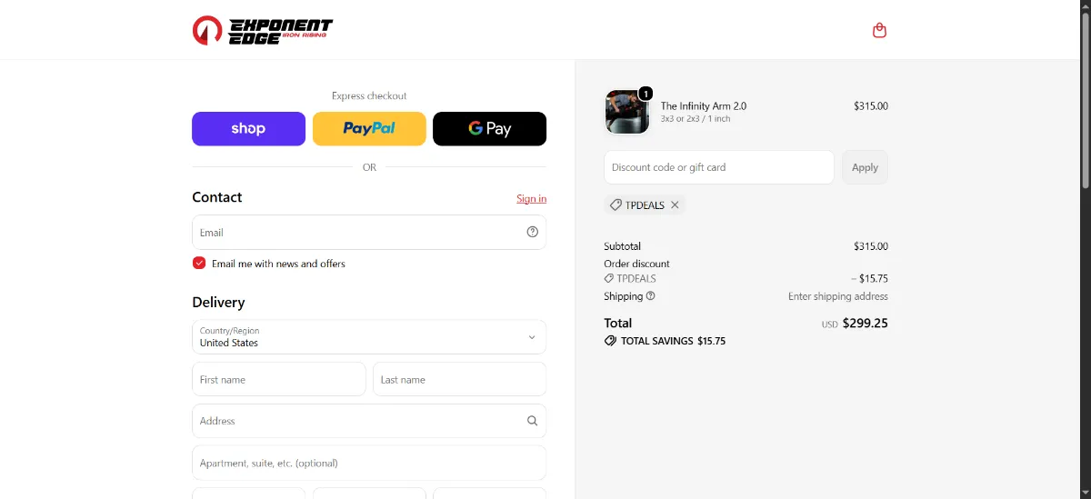 Where to enter the Exponent Edge discount code at checkout