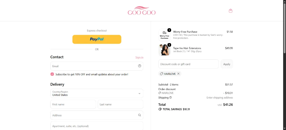 Step 3: Enter HAIRLOVE at checkout