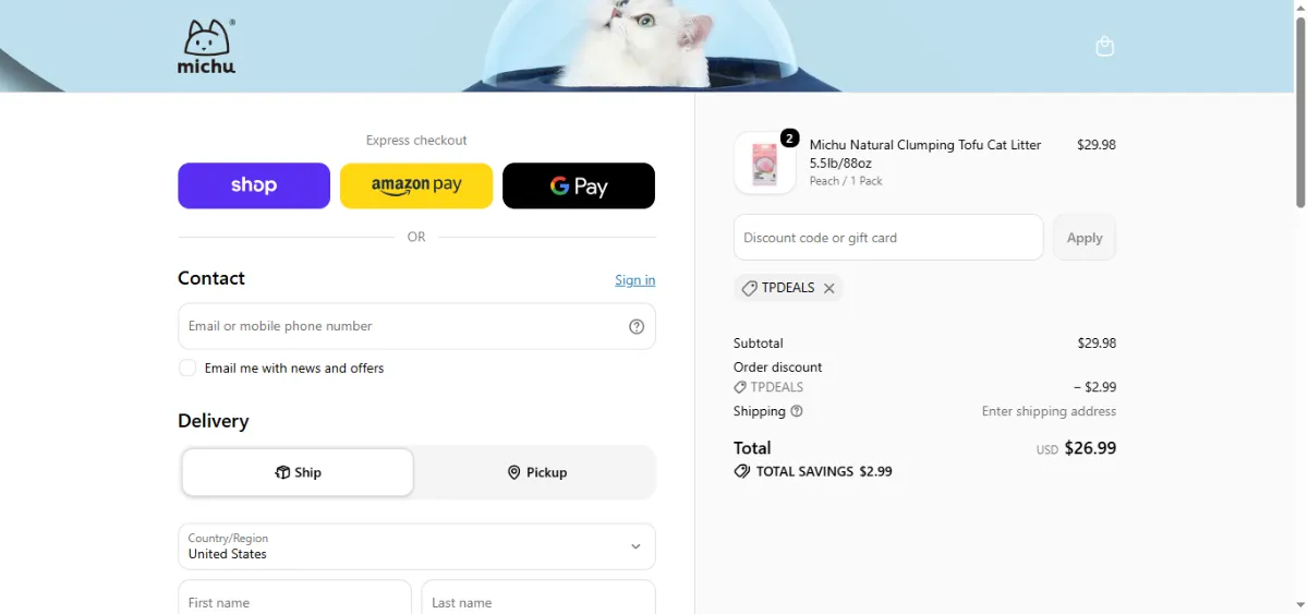 Where to enter the MichuPet discount code at checkout