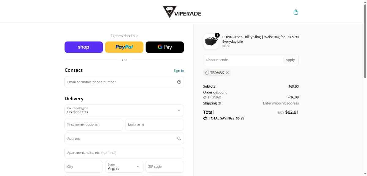 Where to enter the Viperade discount code at checkout