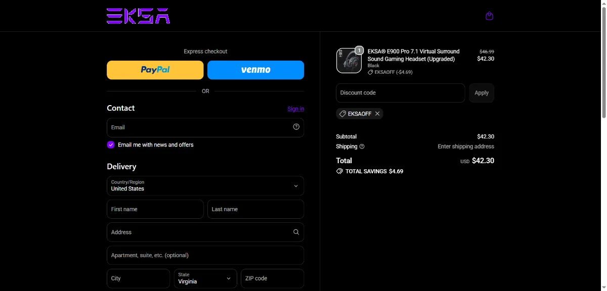 Step 3: Enter EKSAOFF at checkout