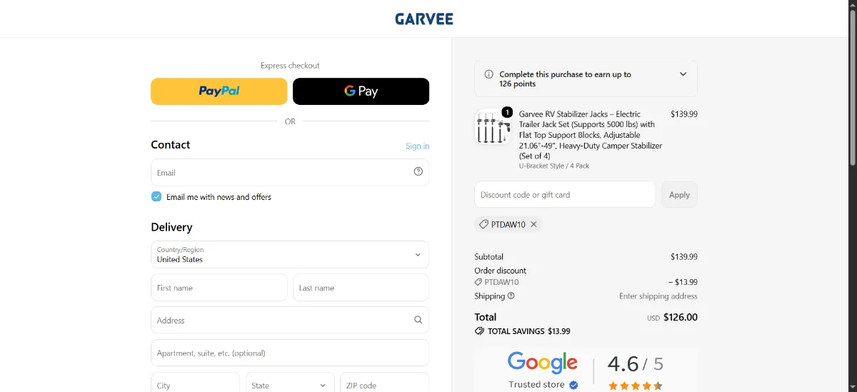 Where to enter the Garvee discount code at checkout