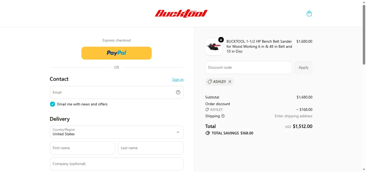Where to enter the Bucktool discount code at checkout