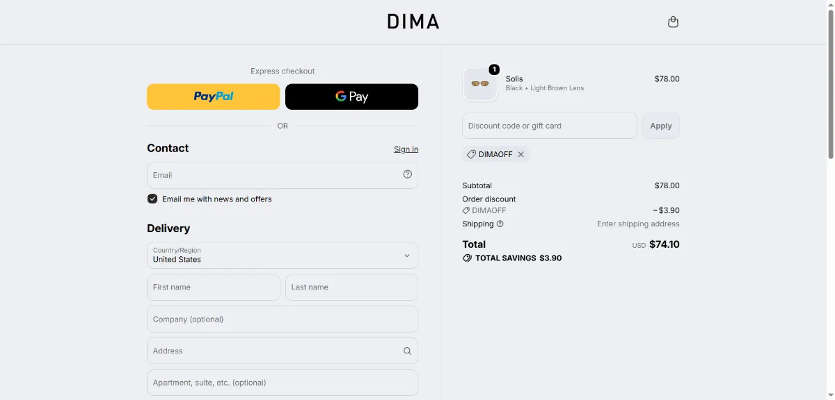 Step 3: Enter DIMAOFF at checkout